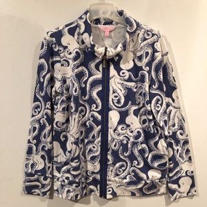 LILLY PULITZER Leona Octopus Full Zip Blue White JACKET L